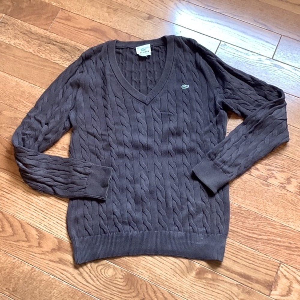 Lacoste V-Neck Cable Knit Sweater